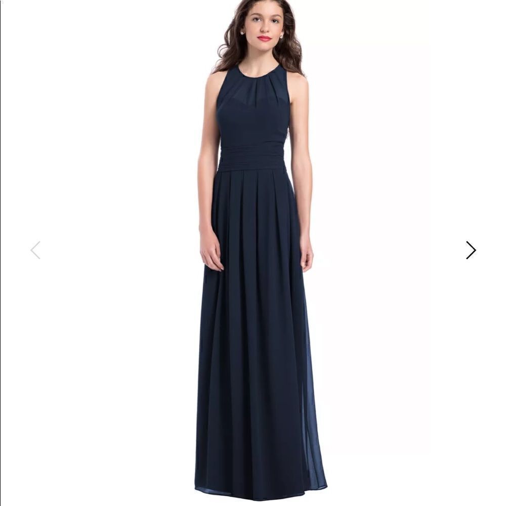 Bill Levkoff Navy Chiffon Jewel A-line Bridesmaid Dress